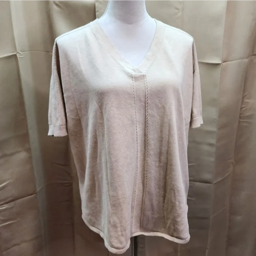 Garnet Hill Cream Linen Blend Short Sleeve Sweater Size Medium